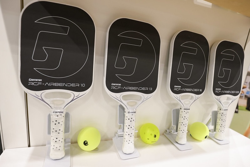  Gamma RCF Airbender 10 pickleball paddles on display during the PGA Show