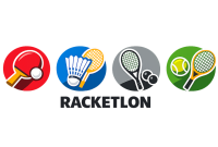 icons of rackets and paddles used in the four sports of Racketlon.