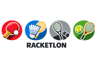 icons of rackets and paddles used in the four sports of Racketlon.