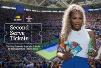 Serena Williams promo holding US Open tickets and beer bottle